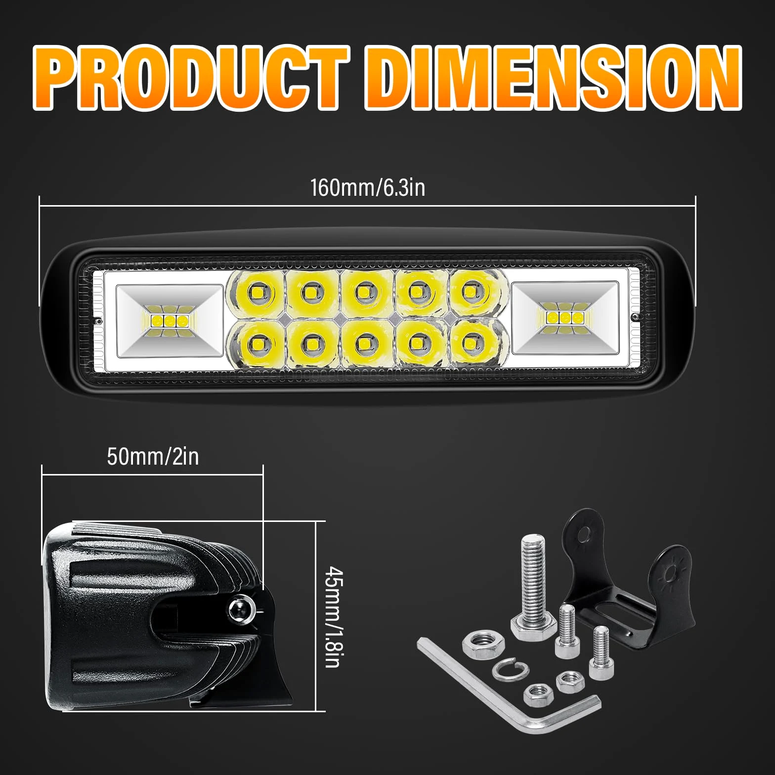 Willpower 1pc 6'' 24W Faro da Lavoro Led 12V 24V Slim Faretto Led IP67 Impermeabile 6000K Bianco Fendinebbia Barra Luci per Fuoristrada Trattore Camion Off Road Auto Moto 4x4 4WD