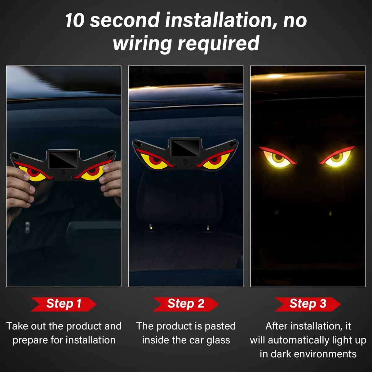 2 Pezzi Solar Demon Eye LED per Auto, LED Dinamici con 5 Modalità | Luci Occhi Demonio;Luce Finestra Auto a Energia Solare;Impermeabile Decorazione Parabrezza per SUV Camion Tuning