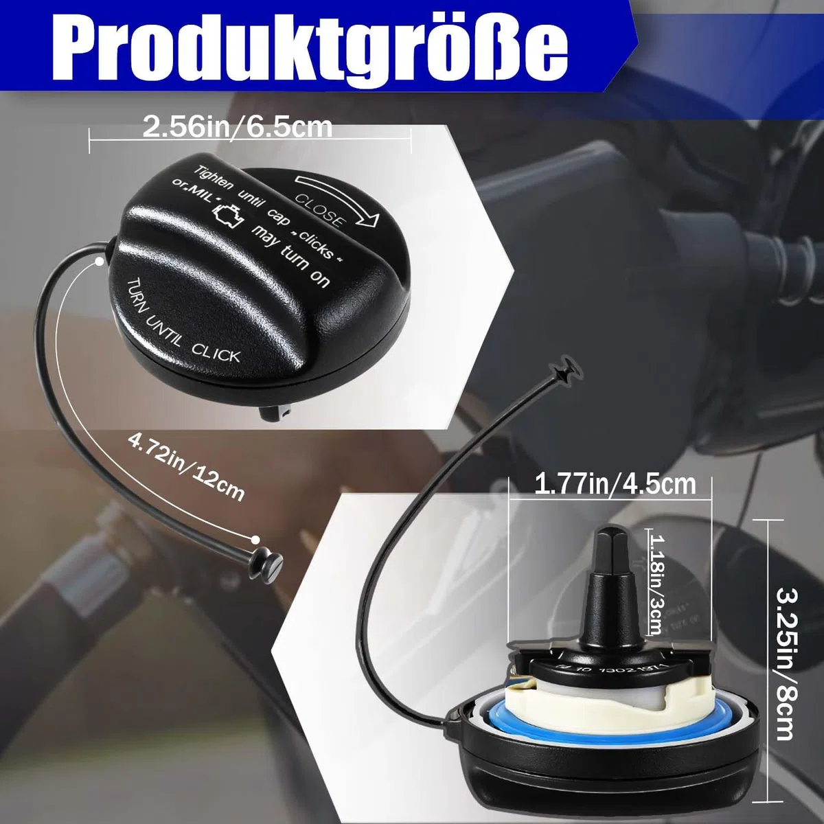 Tappo serbatoio carburante con cinghia di fissaggio compatibile con BMW E39 E46 E60 E61 E84 E87 E90 E92, X3,X5,MINI, Tappo serbatoio carburante auto di ricambio(nero)