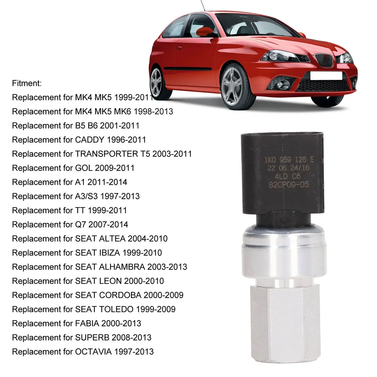 Sensore Pressostato Aria Condizionata, KIMISS 1K0959126E Sostituzione Sensore Pressione Refrigerante Aria Condizionata Auto per MK4 MK5 A1 B5 B6