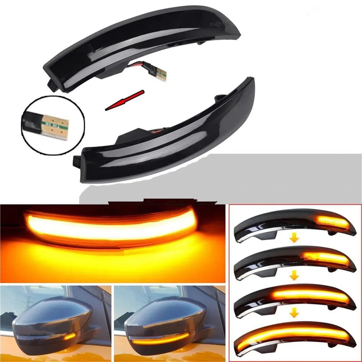 Freccia Specchietto Retrovisore 2 Pezzi Indicatori Di Direzione Dinamici A LED Specchietto Laterale Per Ford Per Escape, Per Kuga II, Per EcoSport 2013-2019