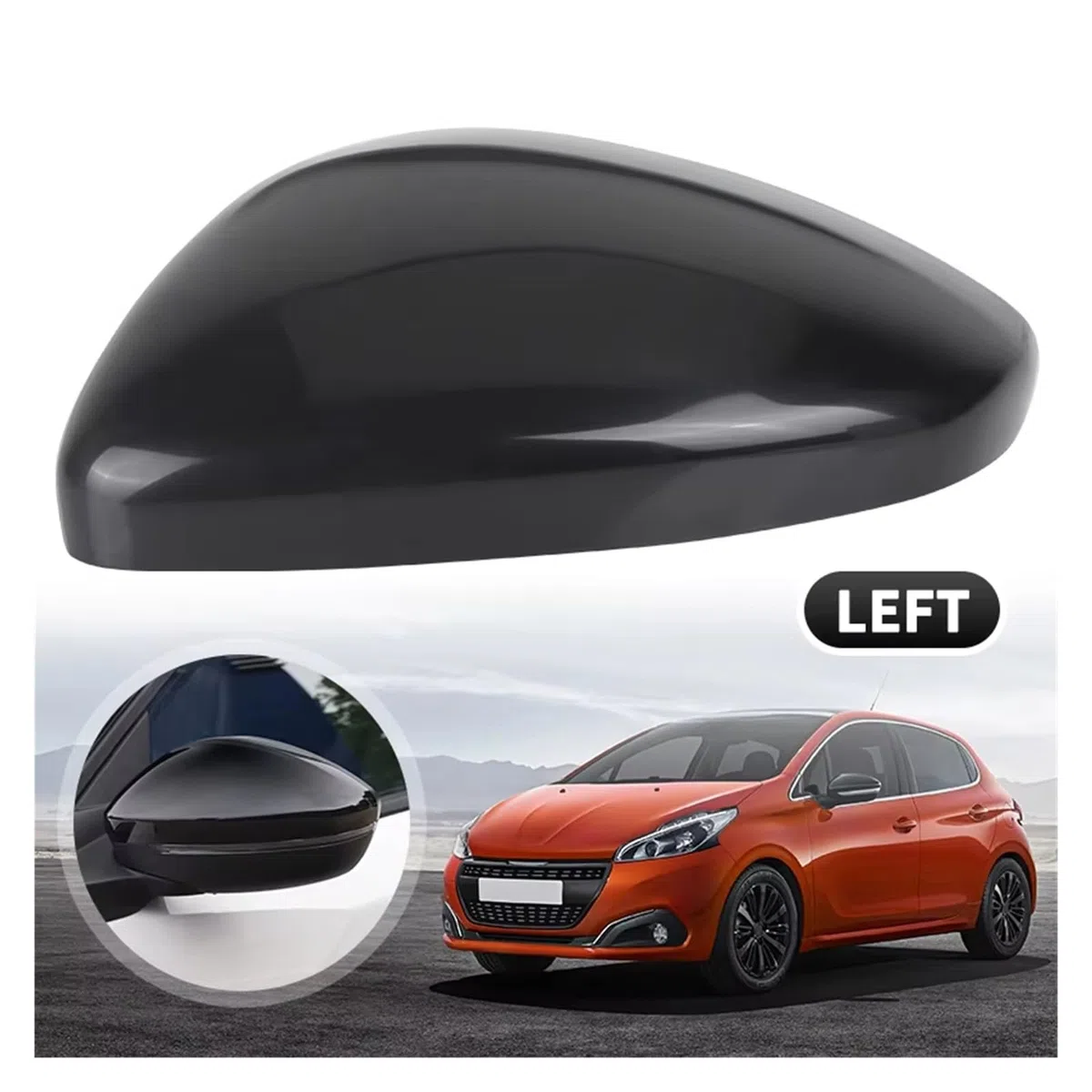 Coperchi a specchio laterale Per Peugeot 208 2012-2019, Calotta Copri Specchietto Retrovisore Sinistro E Destro Calotte specchietti(1xPrimed Black Left)
