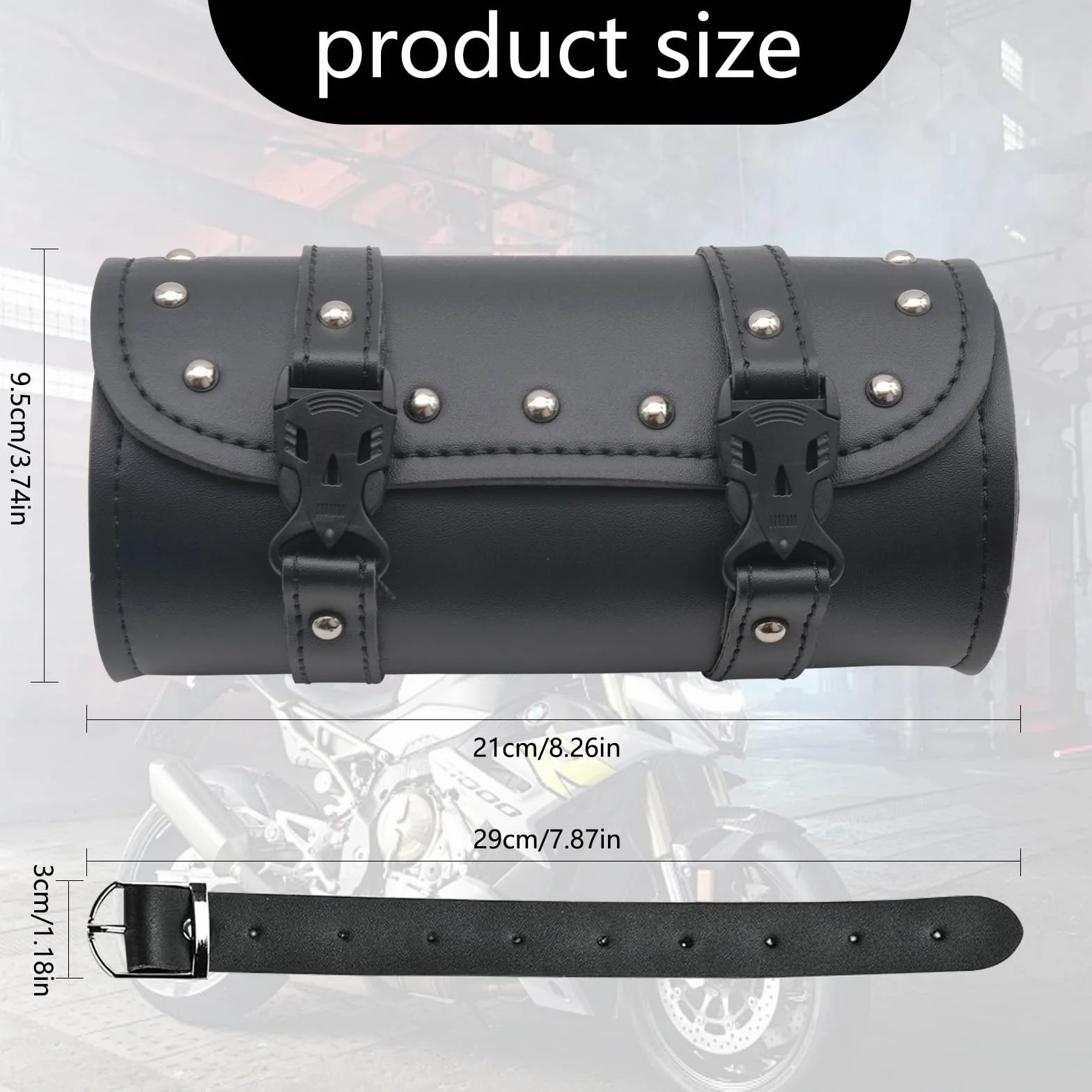 Borsa universale per moto, borsa per attrezzi, in pelle, impermeabile, per bicicletta, con 2 cinghie di fissaggio, borsa posteriore (nero)