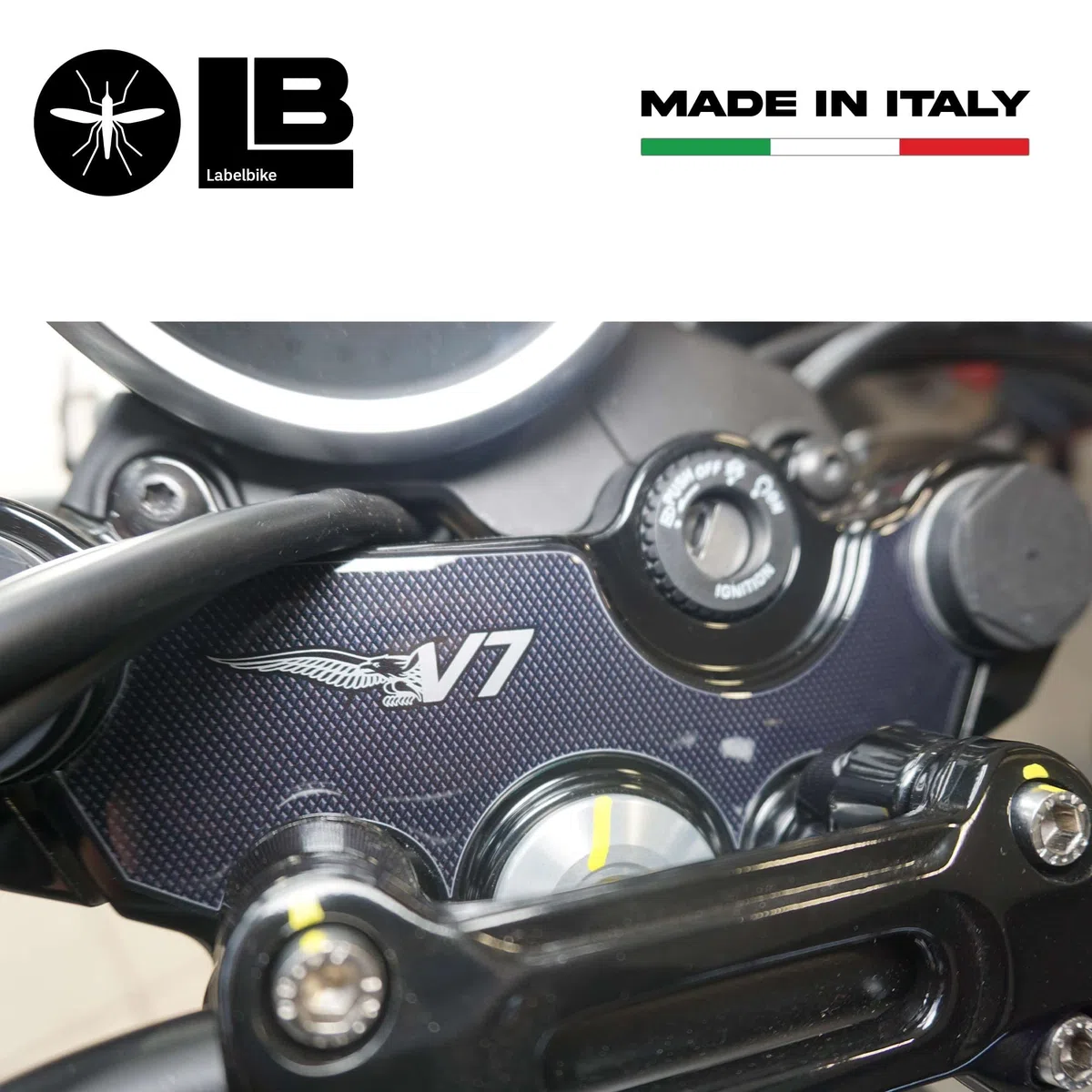 labelbike - Adesivo 3D Moto Piastra Forcella Sterzo Protezione e Decorazione in Resina compatibile con Moto Guzzi V7 Stone e Special