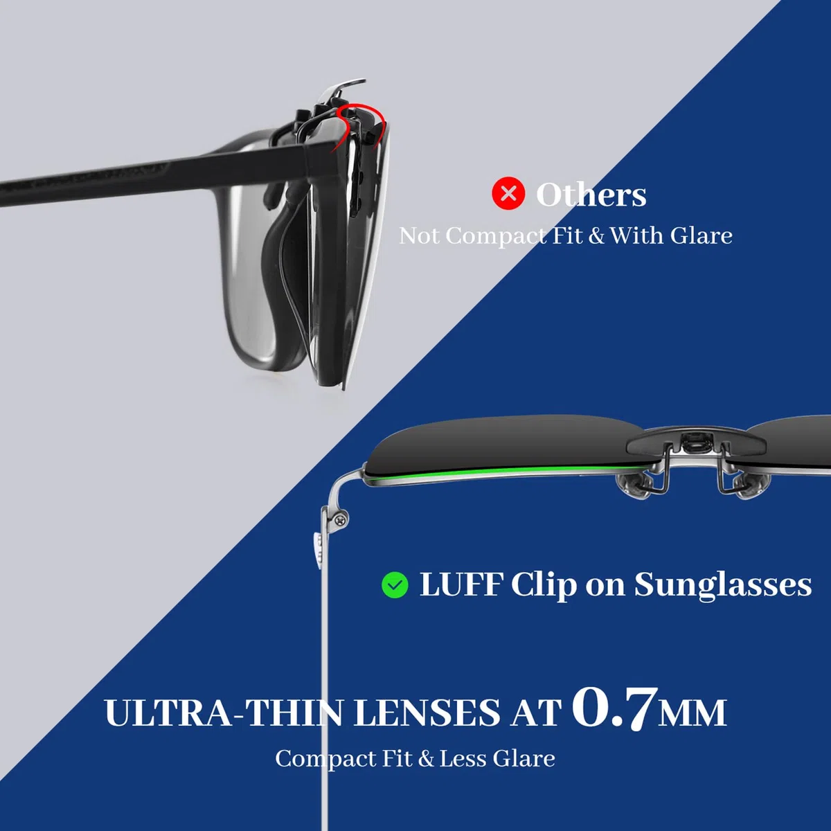 LUFF Clip Unisex Polarizzata su Occhiali da Sole per Occhiali da Vista-Buoni Occhiali da Sole Stile clip per Occhiali Miopia all'Aperto/Guida/Pesca