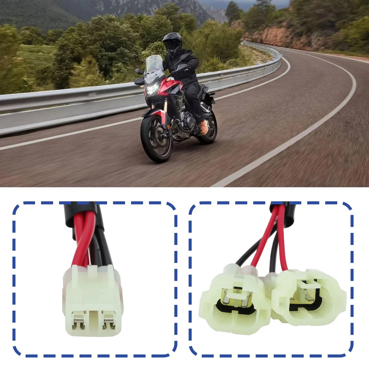 1Set Divisore di Potenza Doppio per Moto con Connettori Femmina a 2 Vie, Guarnizioni per Fili e Terminali, Compatibile con Honda CB500X CBR650R CB1000R