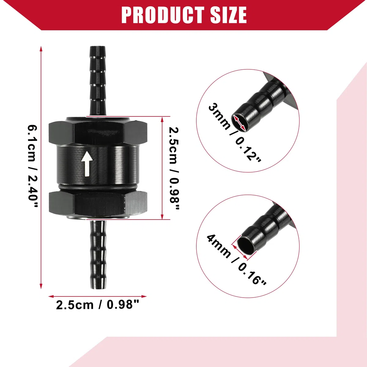 Valvola di controllo del carburante unidirezionale/Valvola di non ritorno interna per carburante benzina diesel/Resistente 0,16" 4mm OD / 2 pezzi neri