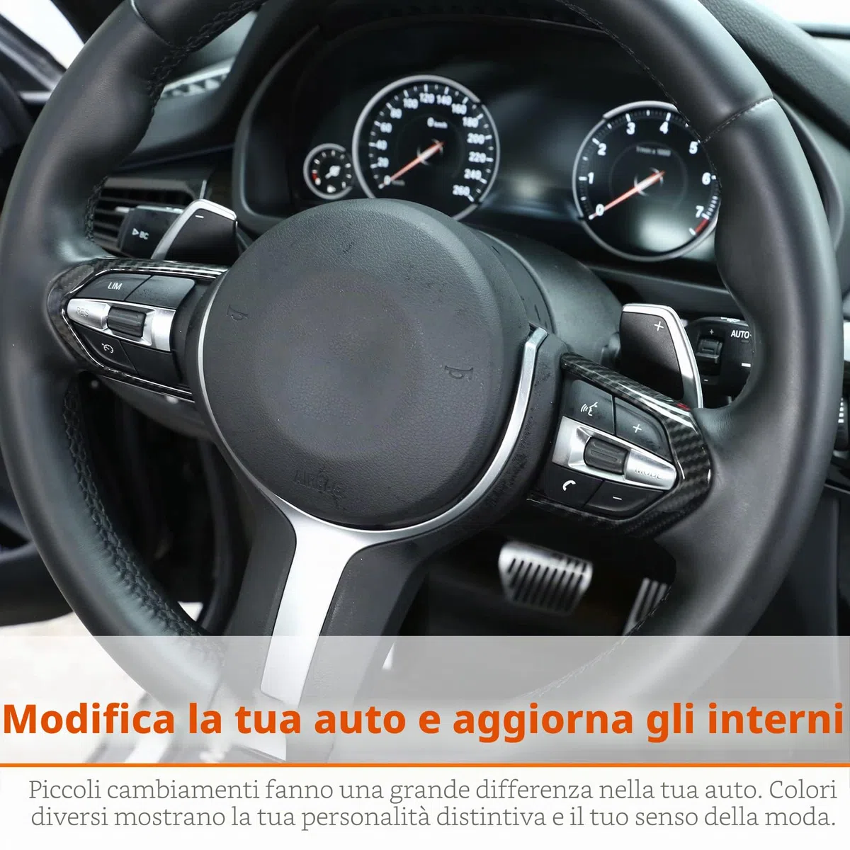 Mascherina per volante, in fibra di carbonio, in ABS cromato