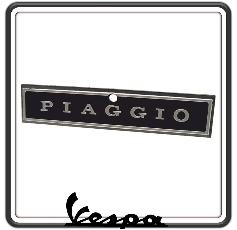 TARGHETTA SCRITTA LOGO STEMMA MASCHERINA FRONTALE CALANDRA STERZO COMPATIBILE PER PIAGGIO VESPA PX 125-150 - 200 - PX PE (INFO IN DESCRIZIONE)
