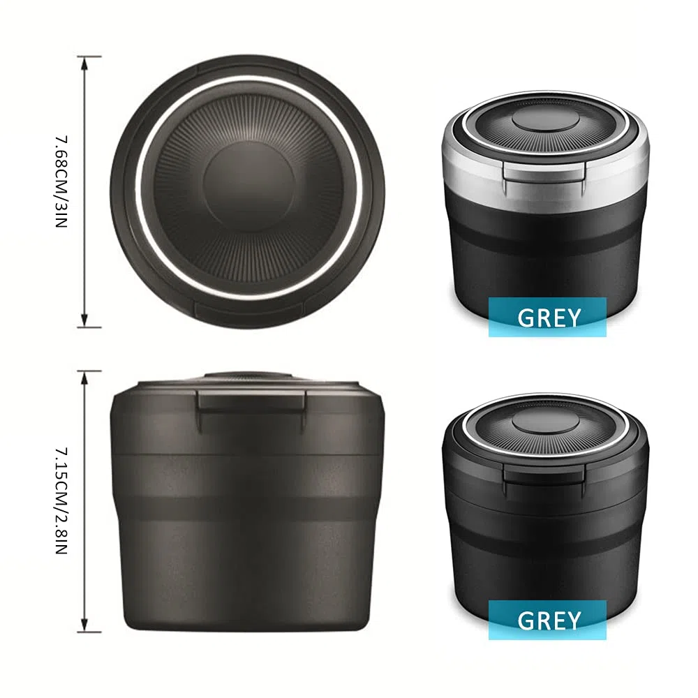 Posacenere auto, Posacenere per auto rimovibile facile da pulire con luce a LED con coperchio a scatto, portacenere autoestinguente per auto da campeggio allaperto(grigio)