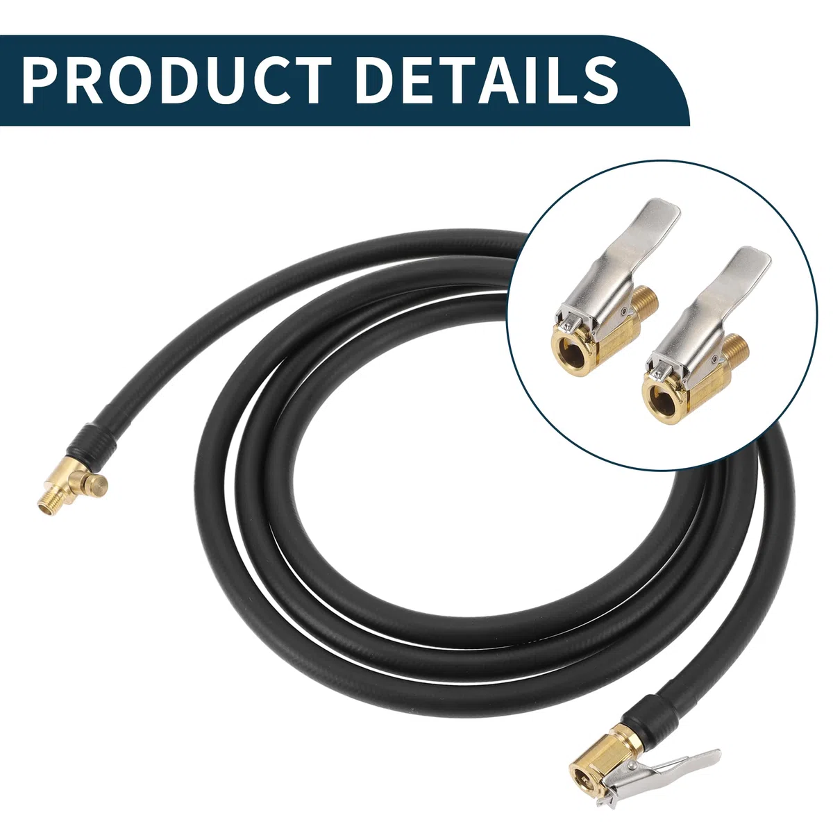 per Tubo di prolunga per Gonfiatore per pneumatici per auto 0.305inx32TPI Adattatore per tubo di prolunga per pompa dell'aria Valvola del pneumatico Nero 1 Set 78.74 pollici 12.6mm