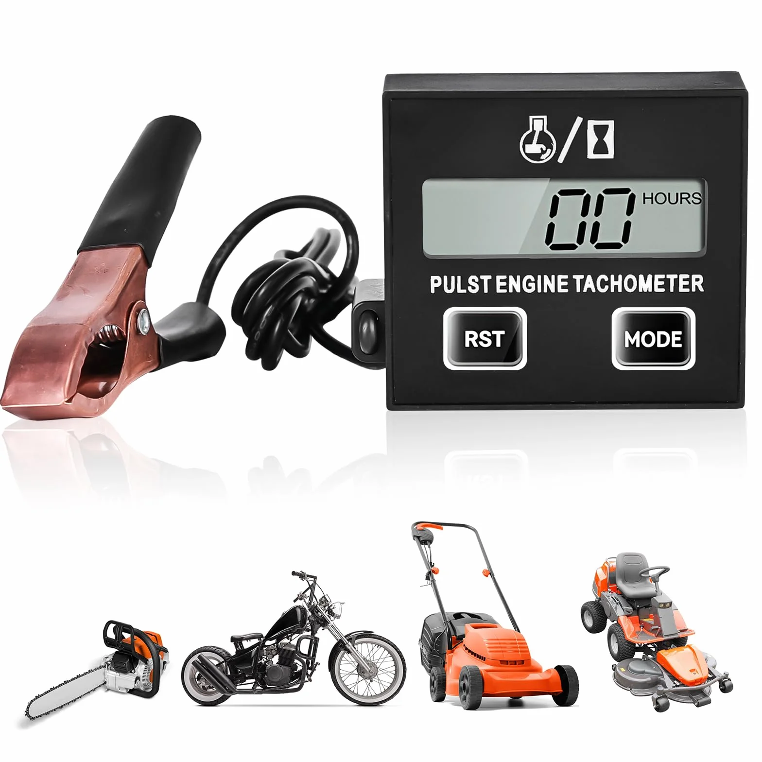 Contagiri Digitale Impermeabile Induttivo con Contaore, Piccolo Tachimetro Motore per Rasaerba e Moto, Batteria Sostituibile