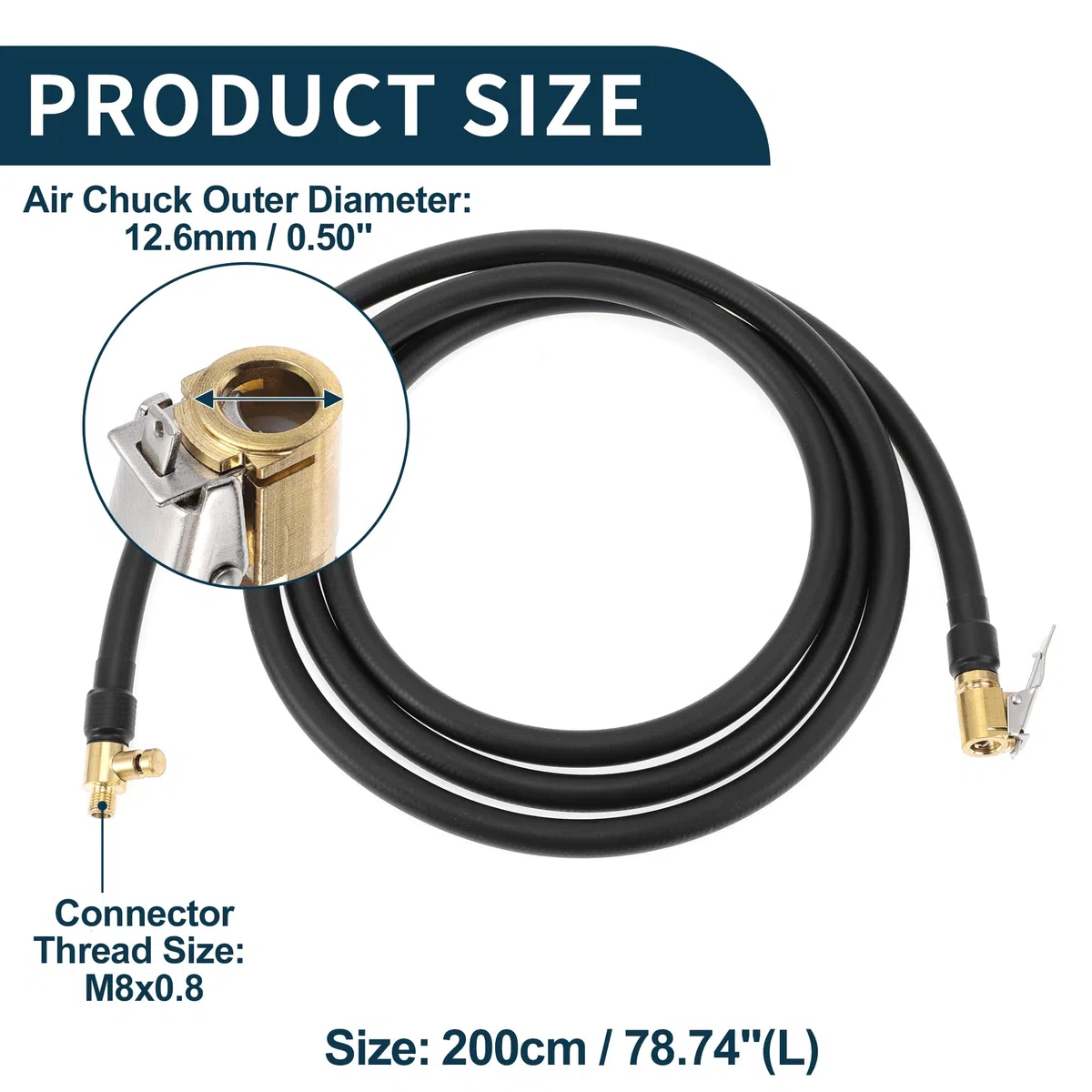 per Tubo di prolunga per Gonfiatore per pneumatici per auto 0.305inx32TPI Adattatore per tubo di prolunga per pompa dell'aria Valvola del pneumatico Nero 1 Set 78.74 pollici 12.6mm
