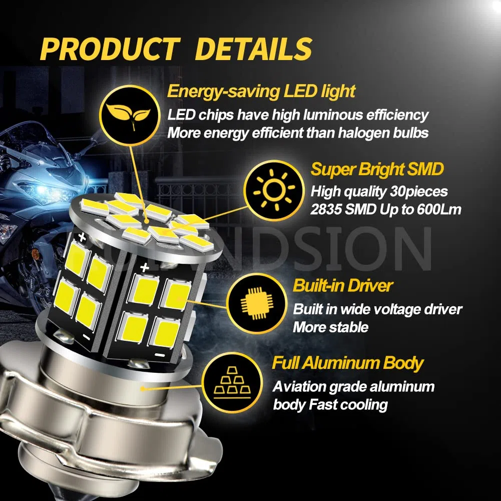 Ruiandsion 2pcs P26S Lampadina LED 6V Bianco Super Bright 2835 30SMD Chipset Lampadina LED per moto Faro moto