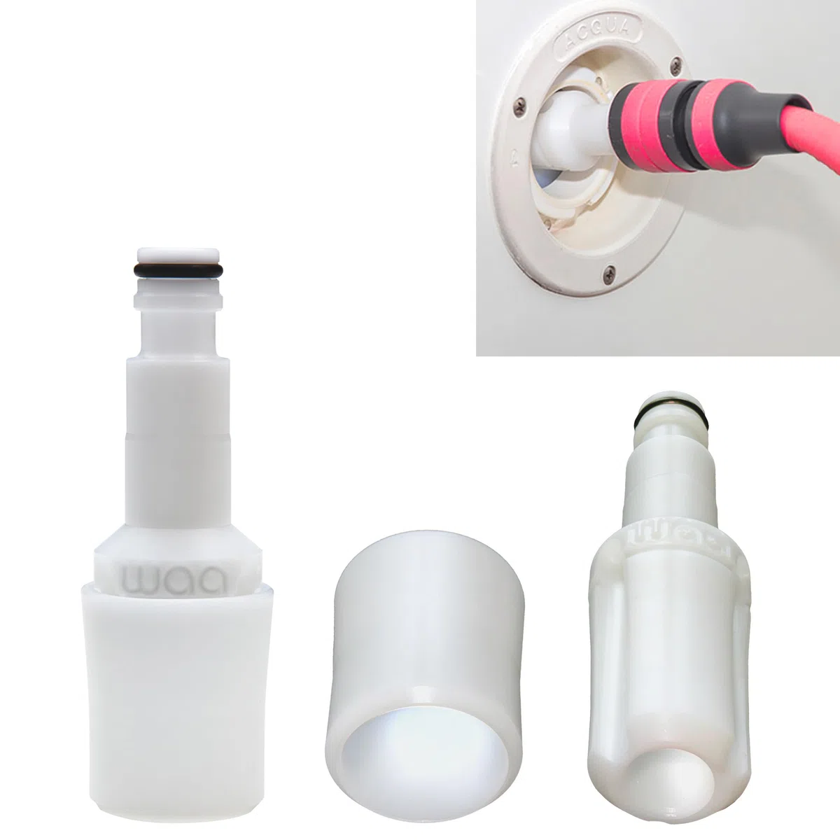 waa - Tappo Acqua Camper Universale, Adattatore Automatico per Carico Serbatoio, 3 Sfiati d’ Aria, Igienico, Sicuro, Semplice, Adatto a Bocchettoni da 28 a 37 mm, Compatibile con Gli Innesti Rapidi