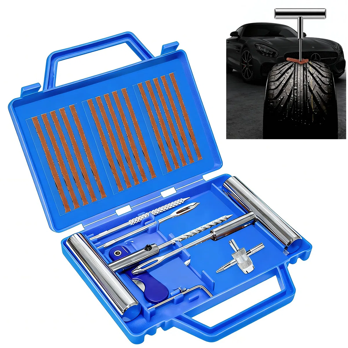 23 pezzi Kit di riparazione pneumatici auto, per auto, moto, camion, ATV, bicicletta, trattore, ecc