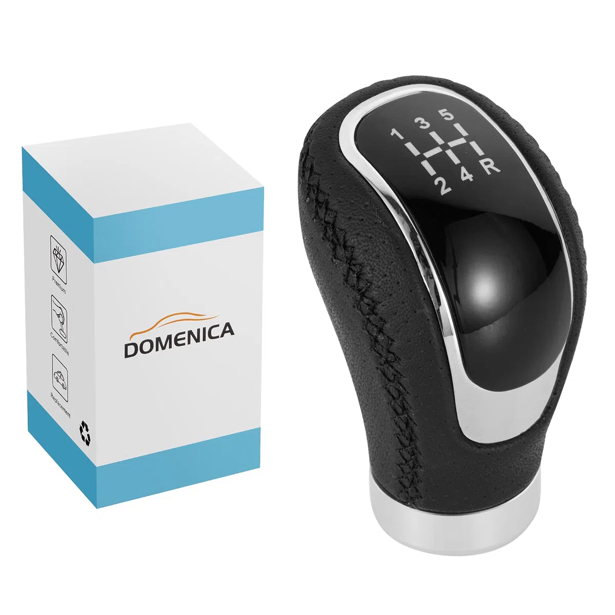 DOMENICA Pomello Leva Cambio Pelle Universale per Auto 5 Marce 6 Marce con 8mm 10mm 12mm Adattatori (Nero)