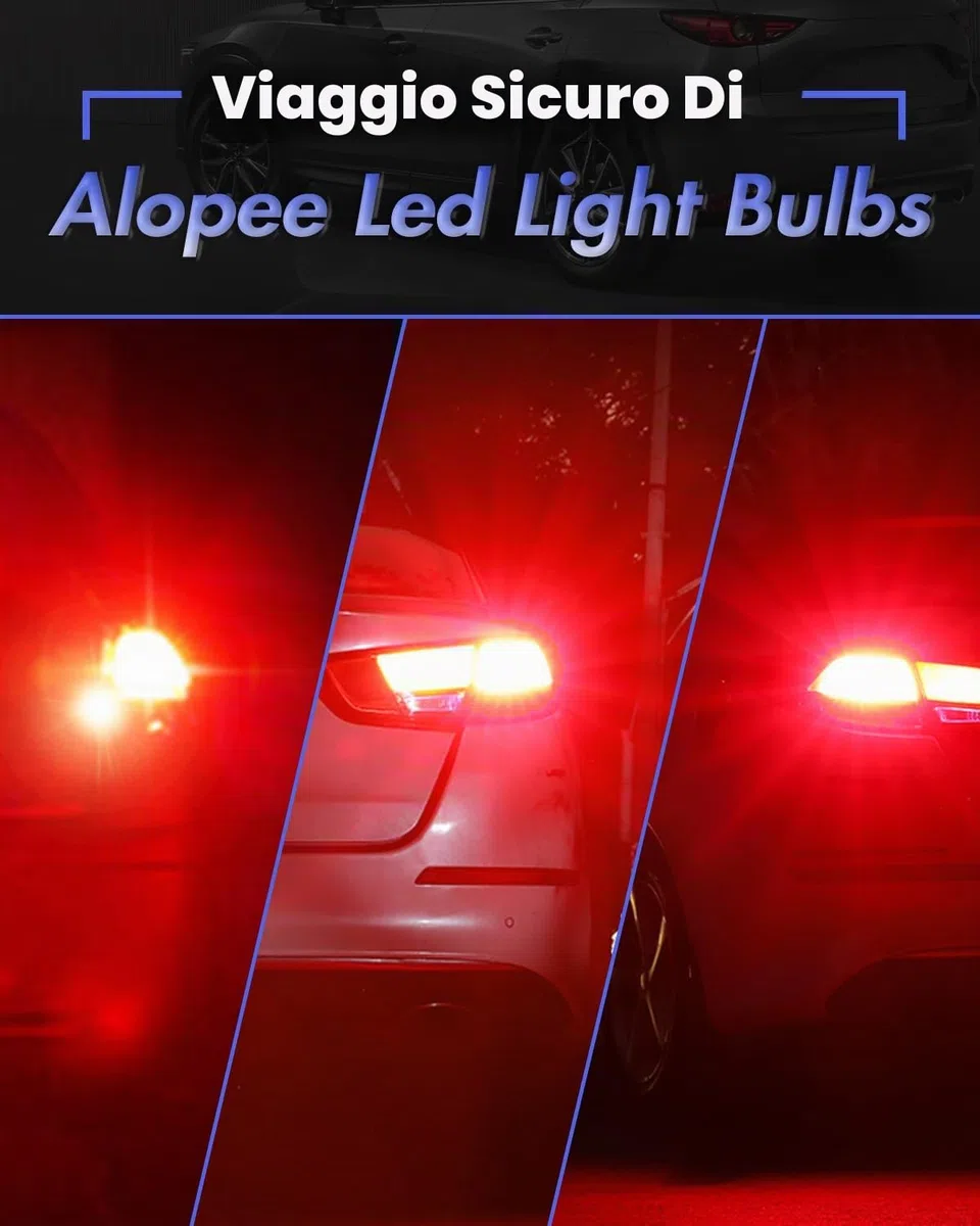 Alopee Lampadina LED P21/5W Rosso - Confezione da 2 Luce di Coda e Freno BAY15D 1157 2057 7528, 39SMD Alta Luminosità 12-15V DC, Ricambio per Lampada Alogena