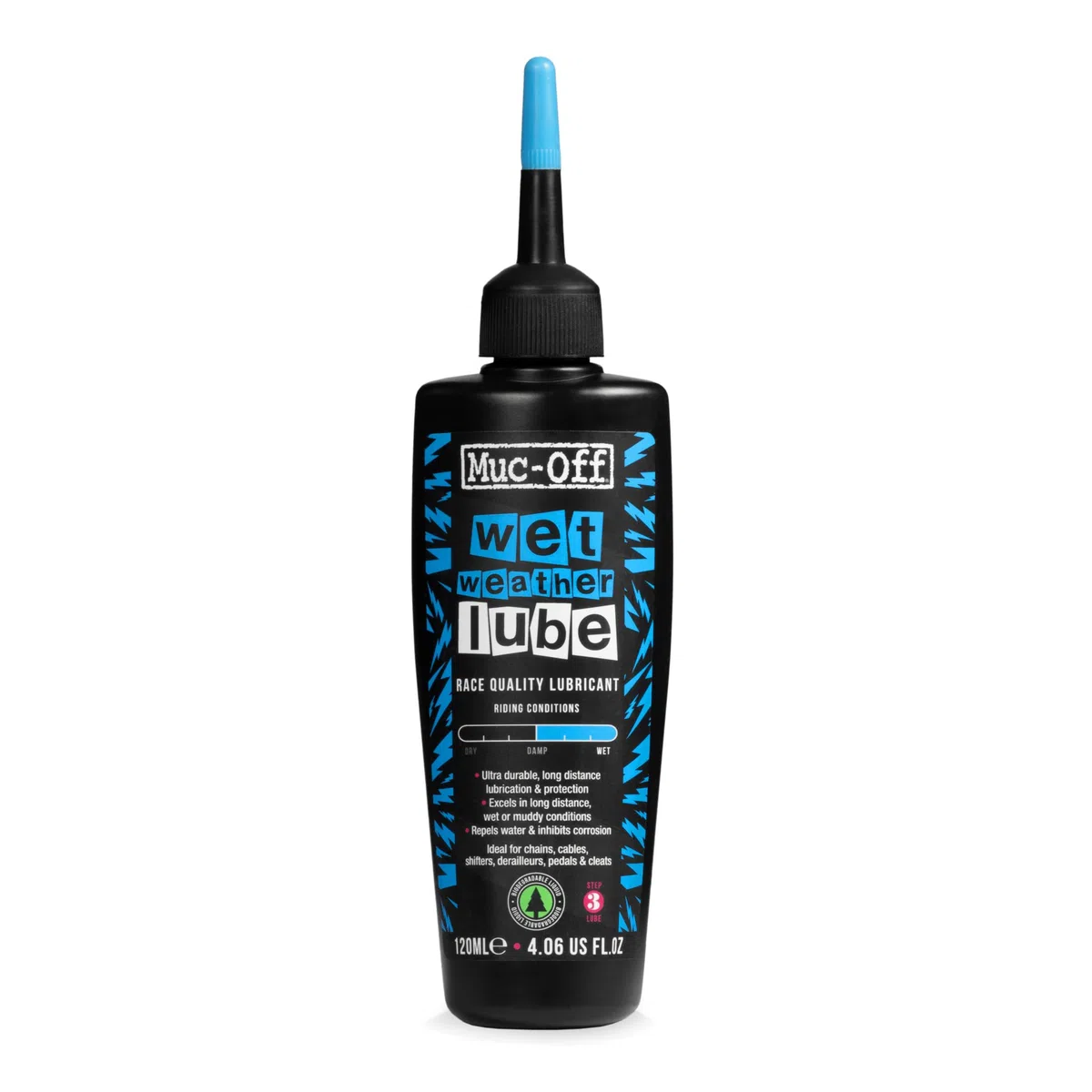 Muc-Off Wet Chain Lube, 120 ml - Lubrificante Catena Bici Biodegradabile, Olio Catena Bici di Tutti i Tipi - Formulato per Condizioni Atmosferiche Umide