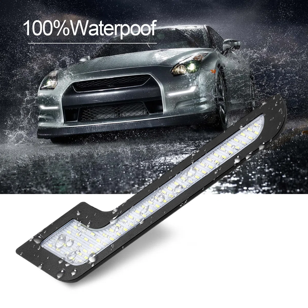 Luci di Marcia Diurna a LED Bianco a Forma di L, 72 Lenti in Vetro SMD con Adesivo Posteriore da 12 V DRL 6 W, lampada LED fai da te 100% Impermeabile, Garanzia 1 anno (2 Confezioni)