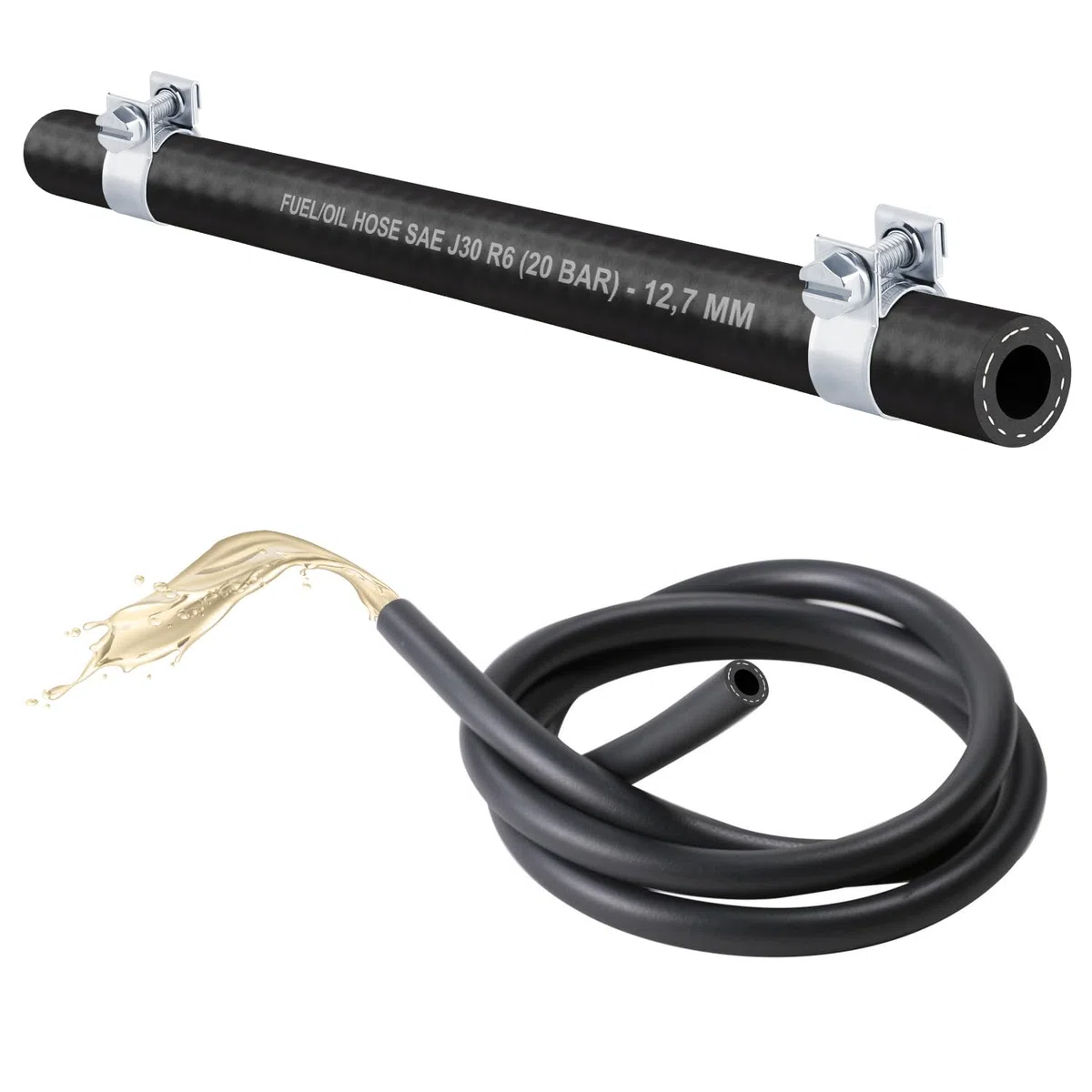 (12,7mm),1 metro di tubo per benzina,gasolio,tubo del carburante per benzina,olio diesel (SAE J30 R6) (Ink 2 x W1 Mini fascetta) (interno 12,7 mm/esterno 20,0 mm (morsetto grande 18x20mm)