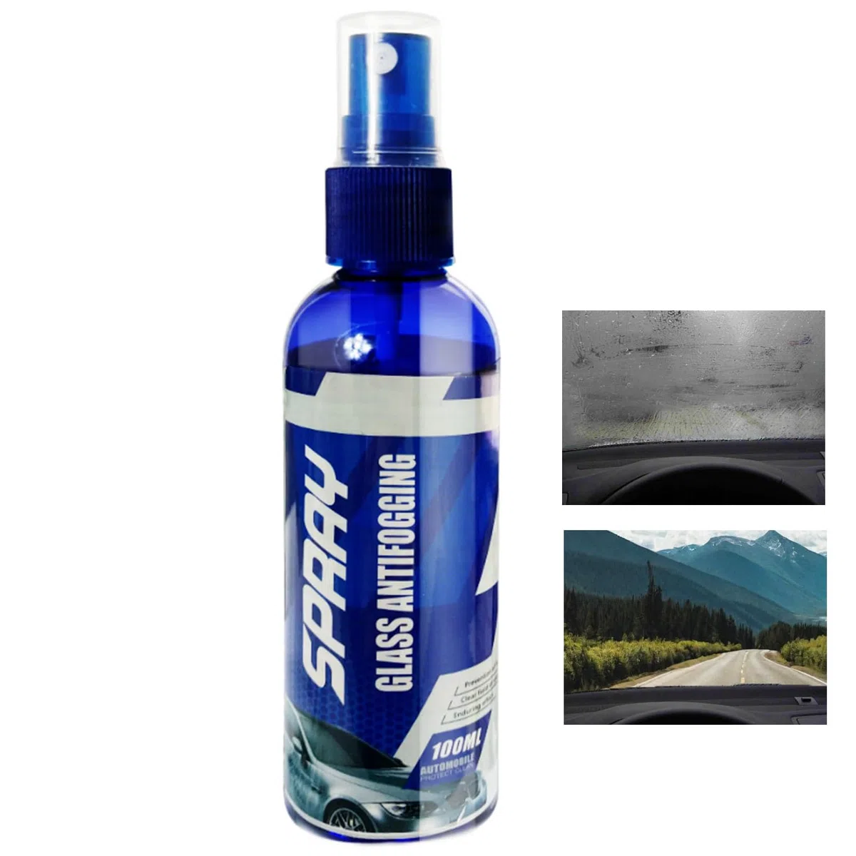 Spray antiappannamento per parabrezza auto, Spray Anti Appannamento Vetri Auto, Disappannare Il Parabrezza Dell'Auto e Rimuovere la Pioggia, Adatto a tutte le finestre per una visione completa, 100ml