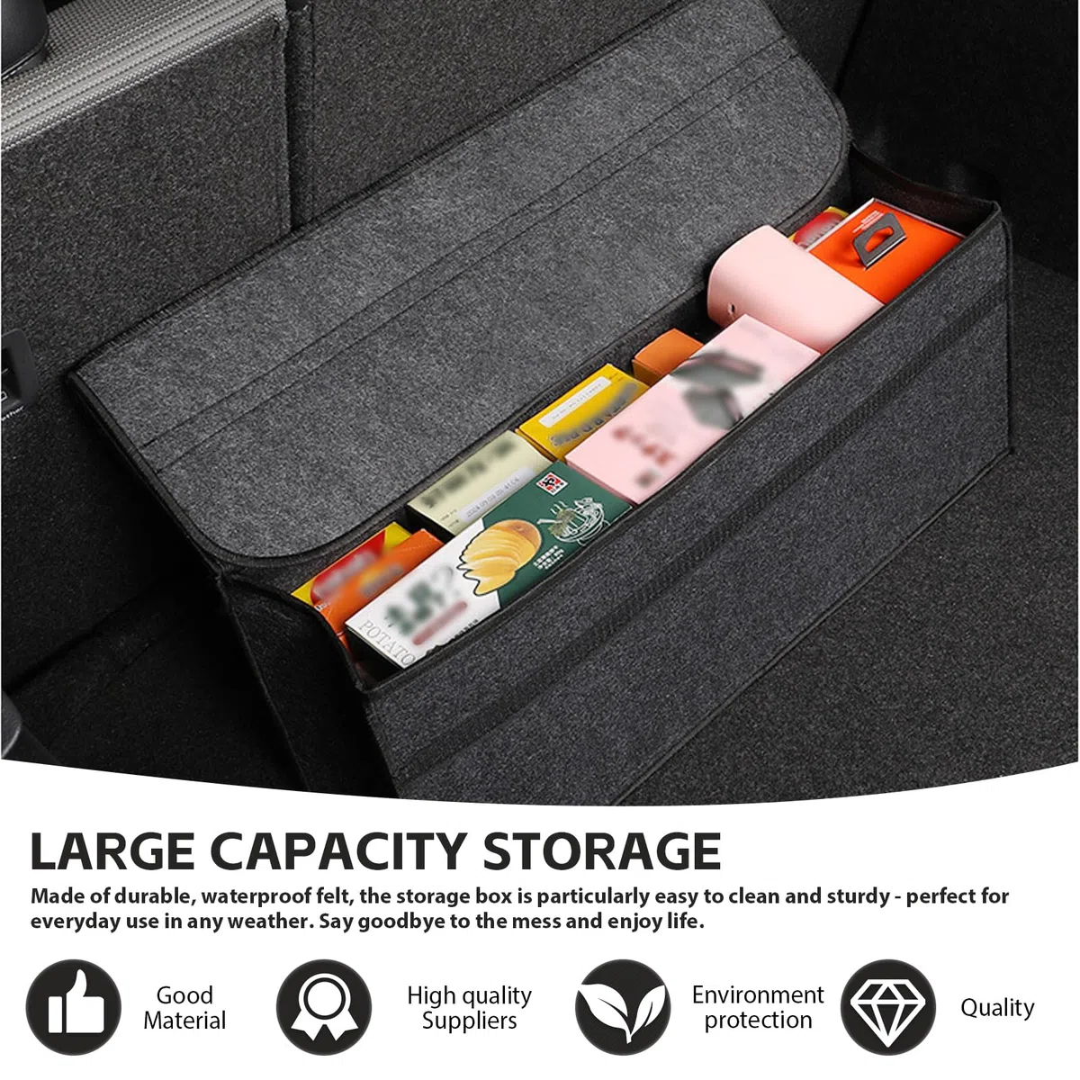 Organizer per bagagliaio, pieghevole, per auto, misura XXL, antiscivolo, 60 x 25 x 17 cm