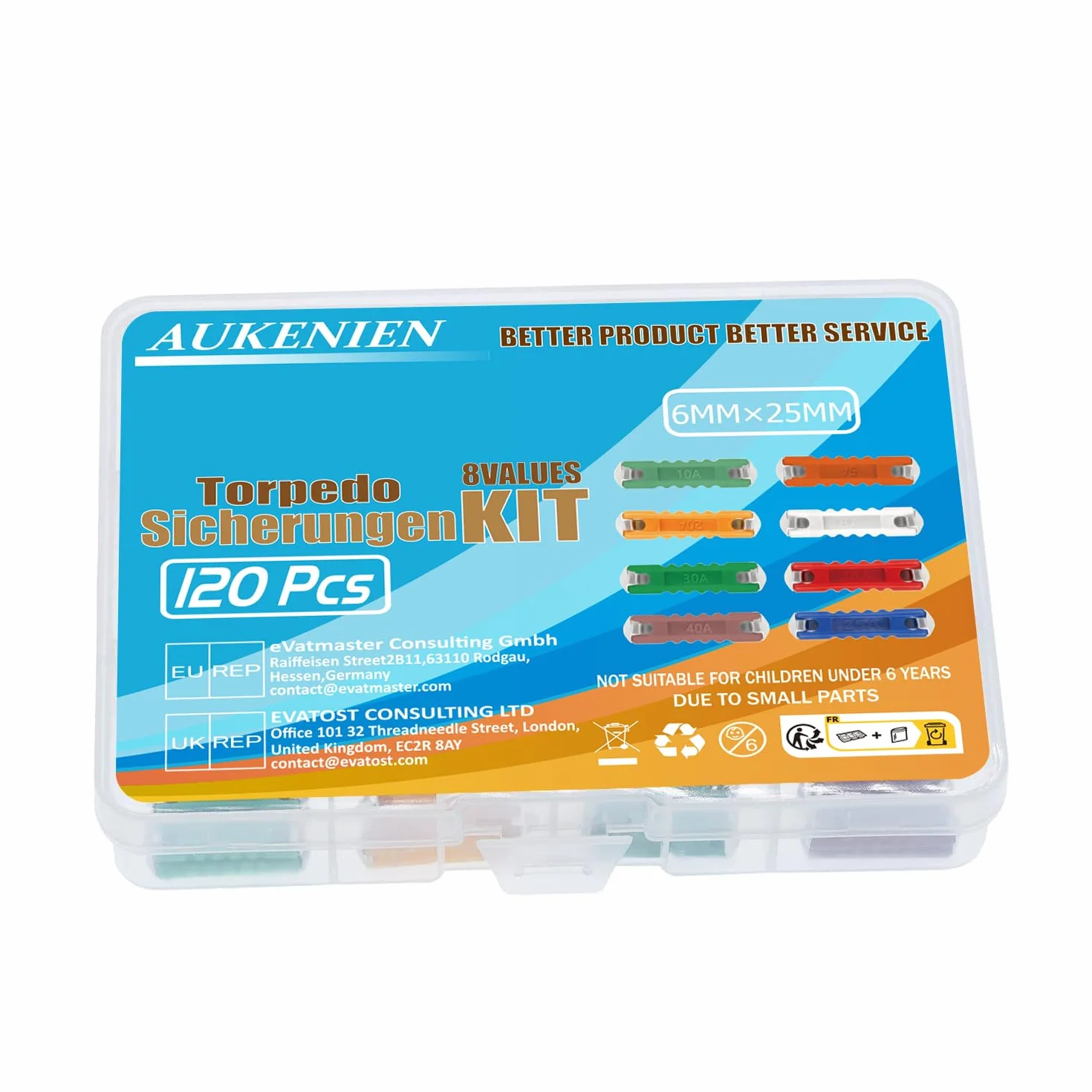 AUKENIEN 8 Valori 120 pezzi Fusibili a Siluro Trattore Ceramica Assortiti 5A 8A 10A 16A 20A 25A 30A 40A Fusibili Torpedo per Siluri Trattore 5 8 10 16 20 25 30 40 Ampere Fusibile Continental Set