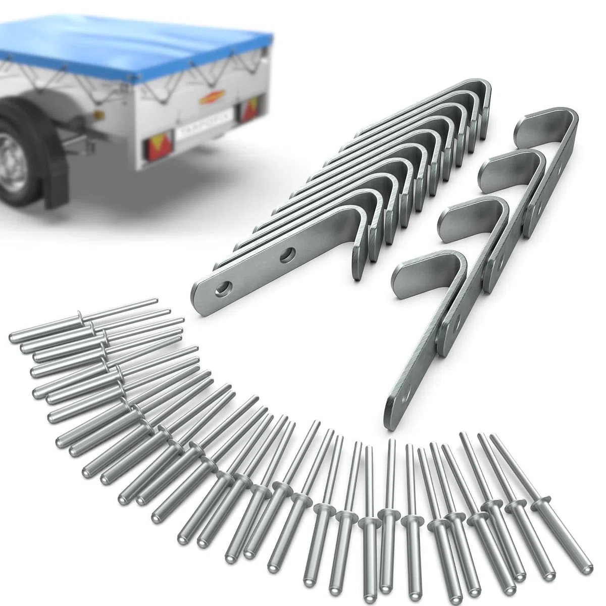 Tarpofix® Ganci per teloni Ganci sponde 50x13mm incl. rivetti (20 pz) per teloni da rimorchio e rete di rimorchio | Ganci per sponde resistenti in acciaio galvanizzato | Robusti ganci sponde rimorchio