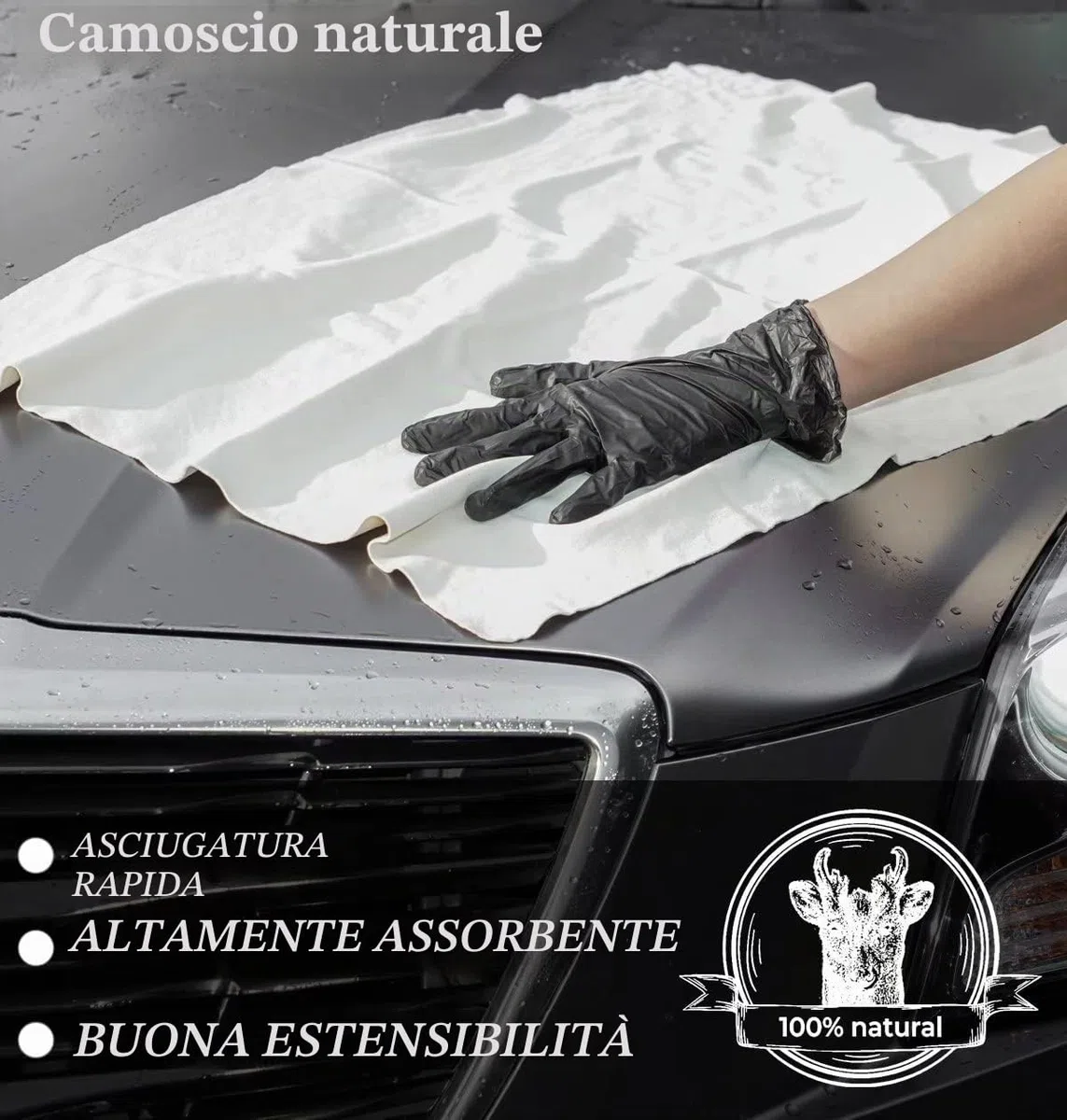 Panno in pelle di camoscio per auto, 60 x 40 cm, extra spesso, per asciugare e pulire i vetri, asciugamano in pelle morbida naturale, super assorbente e riutilizzabile, per dettagli interni ed esterni