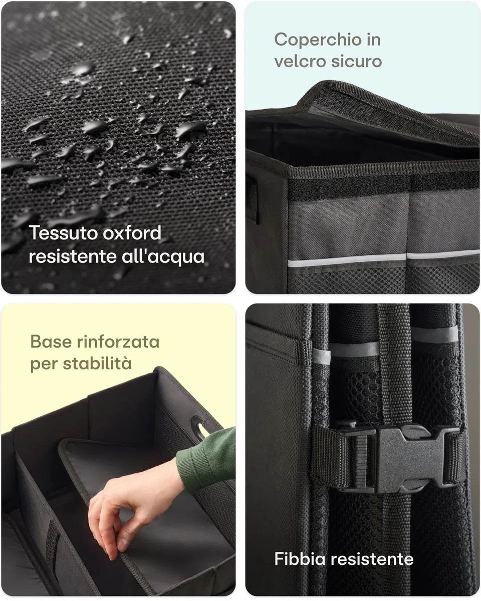 Praknu Organizer Bagagliaio con Coperchio Grande 45L – Pieghevole a 20L – 3 Scomparti con 11 Tasche – Idrorepellente e Antiscivolo – Facile da Trasportare – Ideale per un Bagagliaio più Ordinato