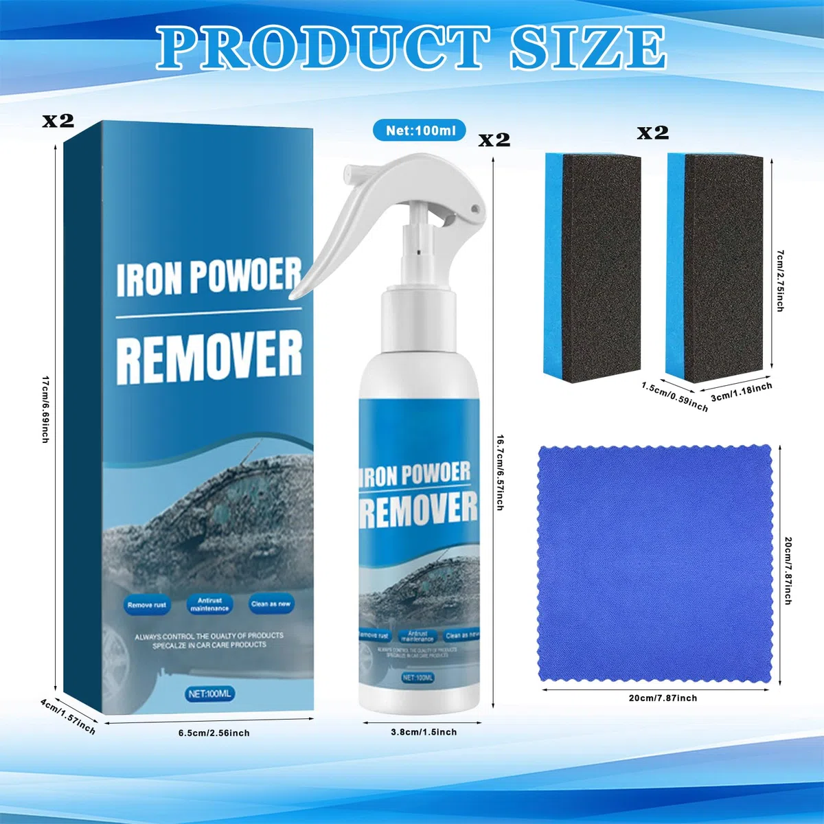 2 Pezzi Convertitore Ruggine, Spray per Rimuovere la Ruggine, Eliminare Ruggine da Metallo, Multifunzionale Antiruggine Sprays, Antiruggine per Ferro, per Automobili, Biciclette, Metallo