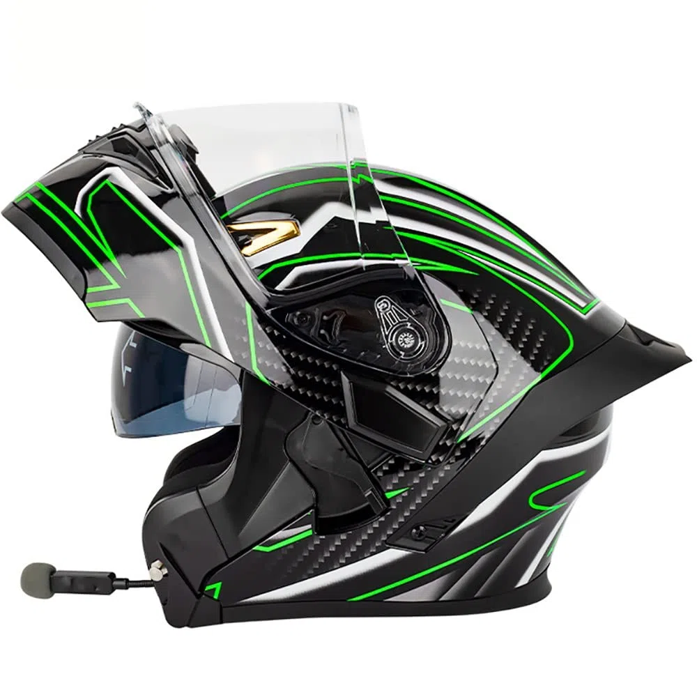 Casco Modulare Moto Bluetooth Integrato Casco Moto con Integrale Doppia Visiera Specchio Risposta Automatica Certificazione ECE Casco Integrale Scooter Face Racing