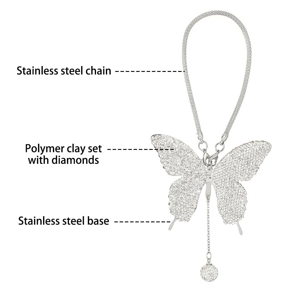 DONGKER Ornamento Appendere Auto, Ciondolo Farfalla per Specchietto Retrovisore con Strass Ornamenti, Decorazione Appeso per Auto e Casa