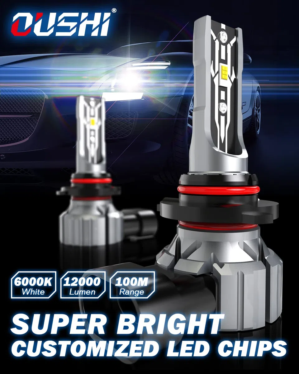 OUSHI Lampadine HB4 LED 55W, Canbus 9006 LED Lampadine per Fari, Lampadine Fendinebbia Super Luminose Impermeabili Da 12000 LM, 6000K Xenon Bianco (2 Pezzi)