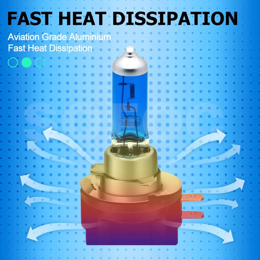 SOFOC H11B 12V 55W Halogen Bulb 1800+LM White Headlight Low Beam Light & Fog Light Replacement Single Filament PGJ19-2 2Pezzi
