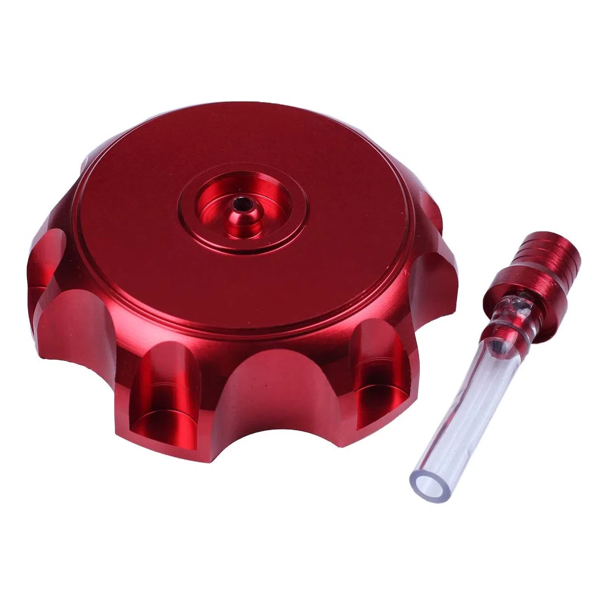 Tappo Serbatoio Moto 48,5 mm Rosso CNC con Valvola di Spurgo e Tubo Ventilazione, Universale per Dirt Bike Pit Bike ATV Quad