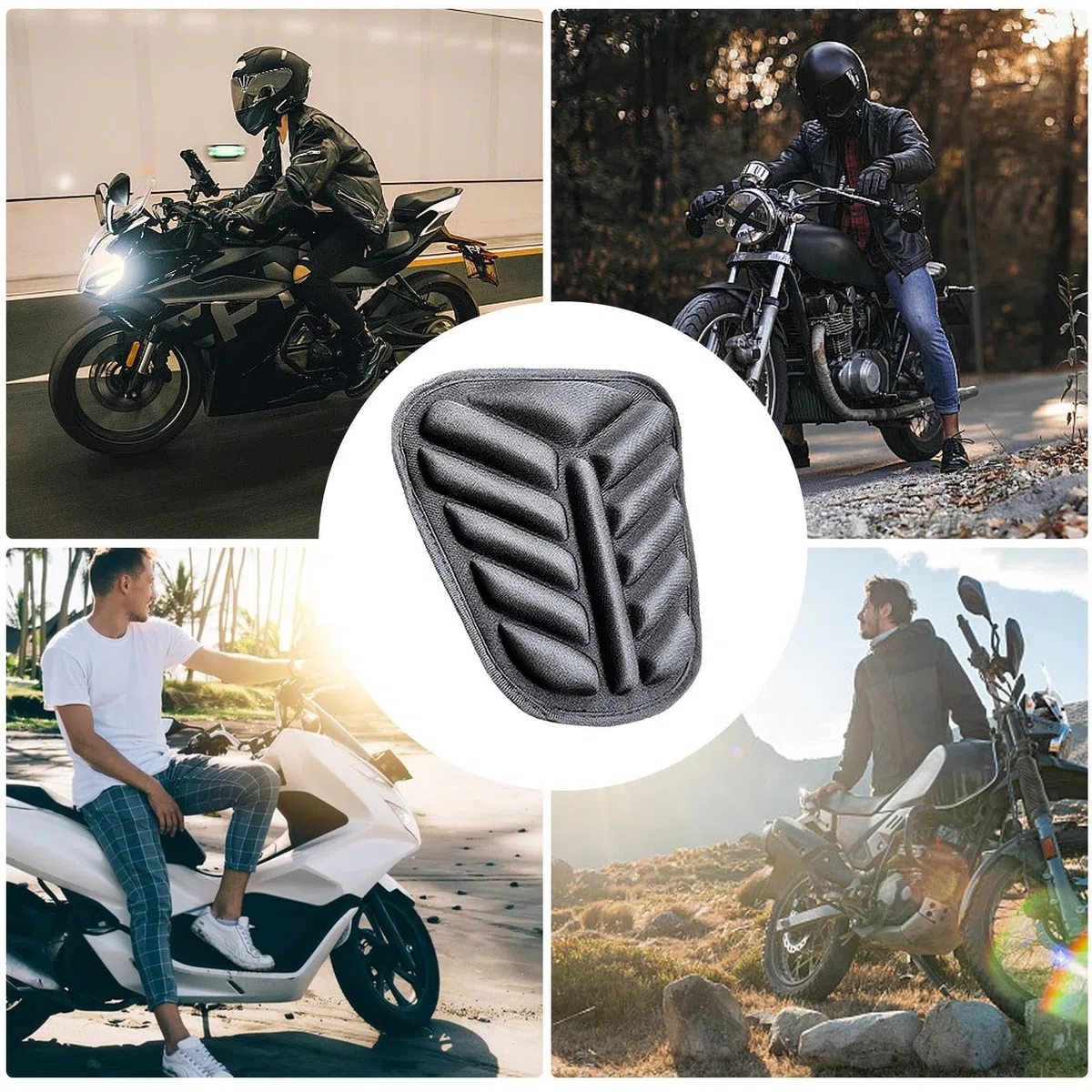 Cuscino per sedile moto in gel, cuscino per sedile passeggero, traspirante e ammortizzante, morbido cuscino a nido d'ape per lunghe pedalate