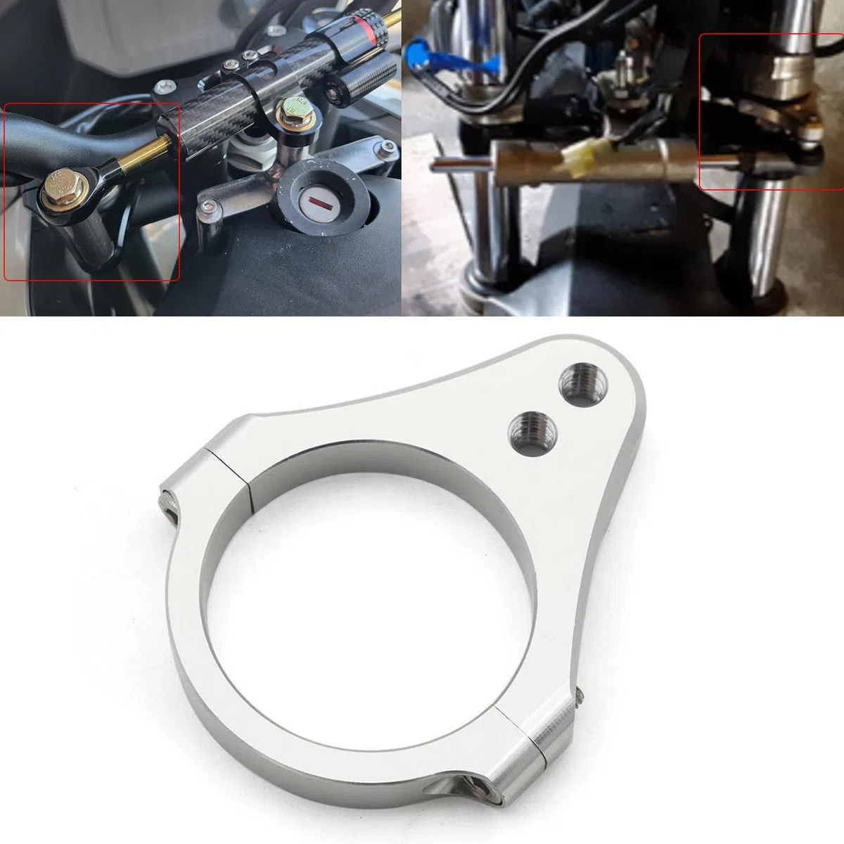 Supporto universale per ammortizzatore di sterzo per moto, ammortizzatori per forcella e tubo da 55 mm (argento)