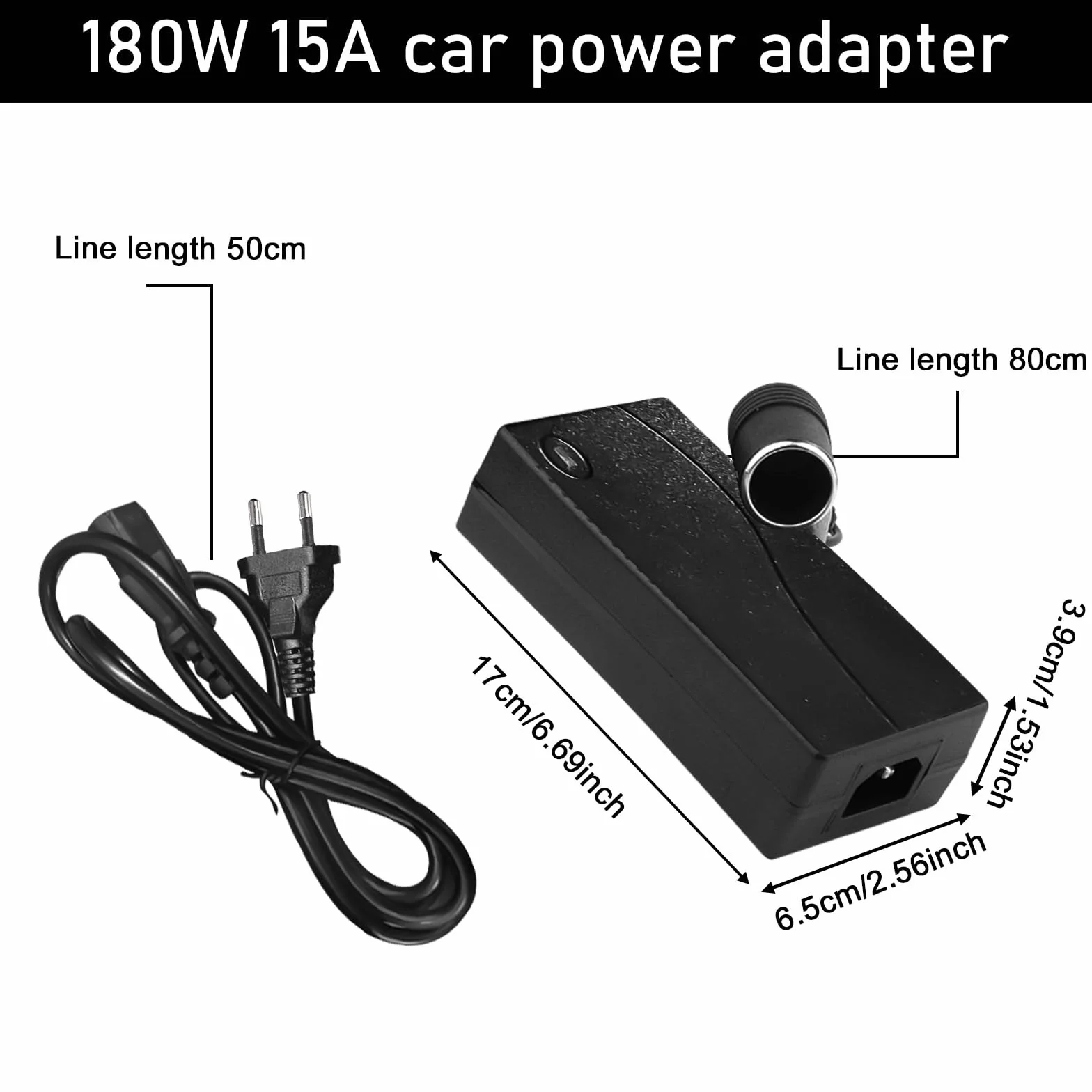 Adattatore di alimentazione per auto, 180 W, 15 A, 230 V su 12 V, adattatore per accendisigari per scatola frigo, aspirapolvere per auto, frigorifero, compressore, alimentatore per inverter adattatore