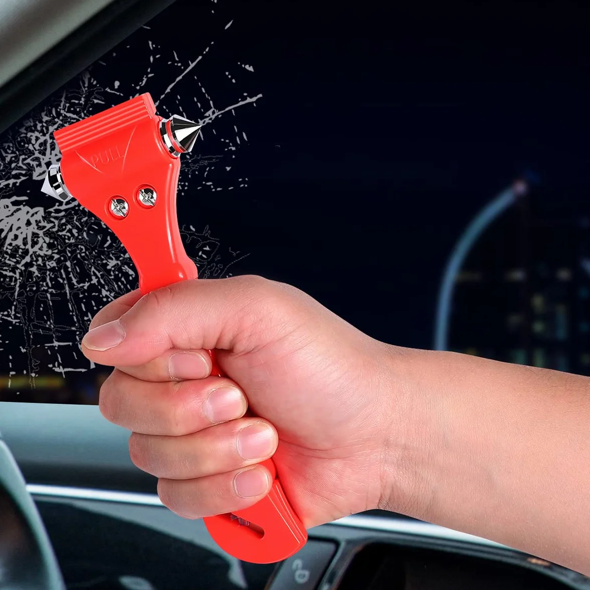 4 Pezzi Martello di Emergenza per Auto con Taglia Cinture - Martelletto Rompivetro Auto con Punte Indurite - Martello di Sicurezza per Rompere Finestra e Tagliare Le Cinture di Sicurezza
