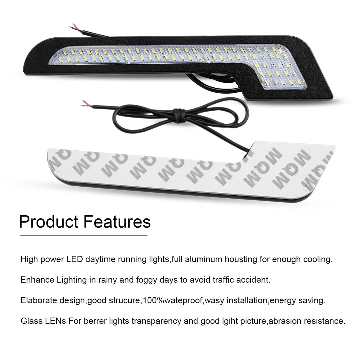 Luci di Marcia Diurna a LED Bianco a Forma di L, 72 Lenti in Vetro SMD con Adesivo Posteriore da 12 V DRL 6 W, lampada LED fai da te 100% Impermeabile, Garanzia 1 anno (2 Confezioni)