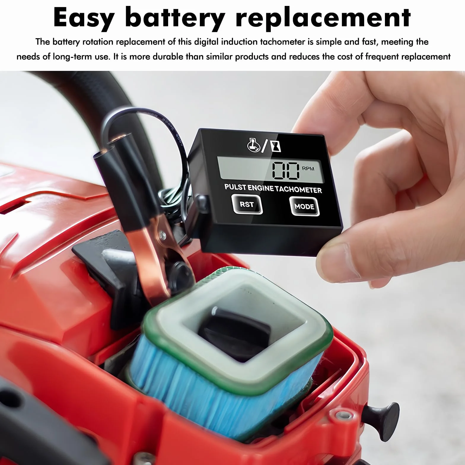 Contagiri Digitale Impermeabile Induttivo con Contaore, Piccolo Tachimetro Motore per Rasaerba e Moto, Batteria Sostituibile