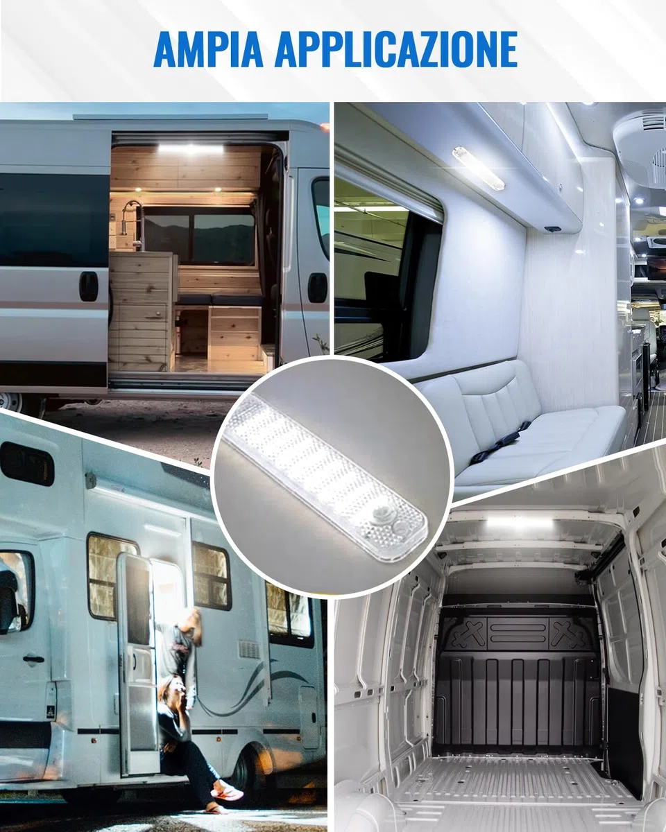 Luxvista Barra Luminosa LED 12V, Luci LED 12V per Furgone, 36 LED per Auto Interni con Interruttore ON/OFF per Camion Camper Furgone Barca Cucina, 6000K (4 Pezzi)