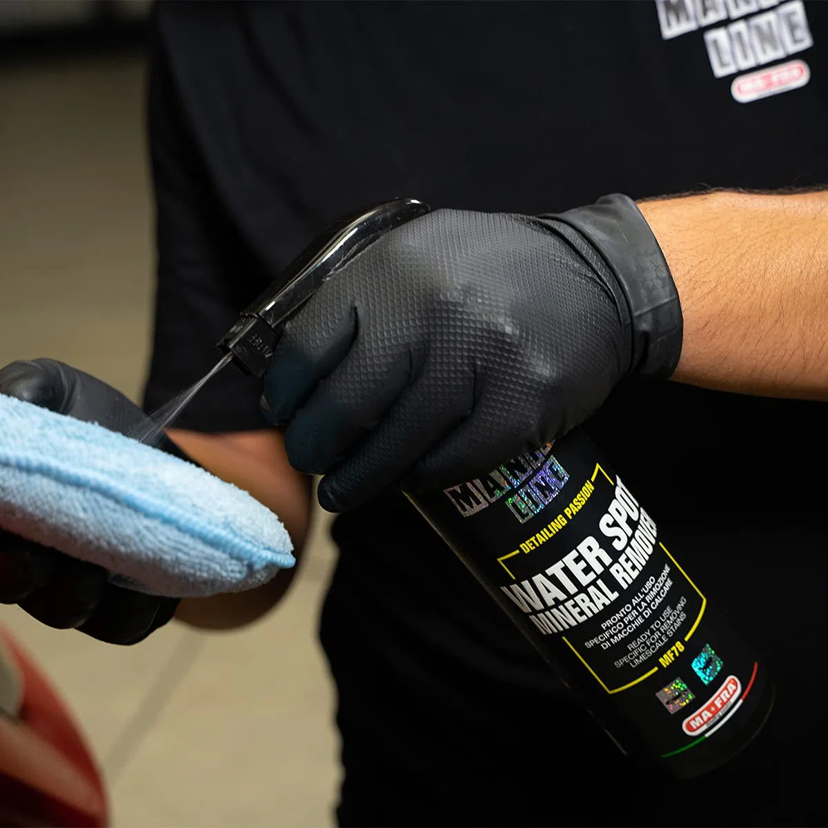 Ma-Fra, Maniac Car Detailing Line, Water Spot Mineral Remover, Decontaminante Specifico per la Rimozione di Macchie di Calcare e Ossidazioni ancorate su Carrozzeria e Vetri Auto, Formato da 500ml