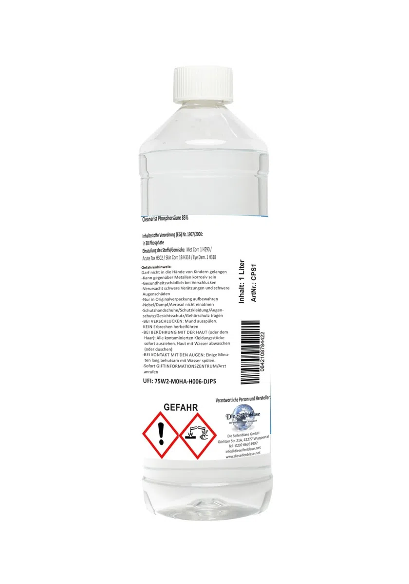 Cleanerist Acido fosforico 85% I H3PO4 – E338 I Convertitore di ruggine, dissolvente per urina, 1 litro