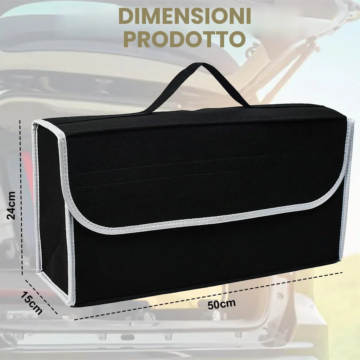 Borsa Organizer per Bagagliaio Auto,Contenitore in Feltro per Bagagliaio da 50 x 24 x 15 cm,Organizzatore Bagagliaio Feltro Pieghevole Adatto a Tutti i Veicoli (Nero)