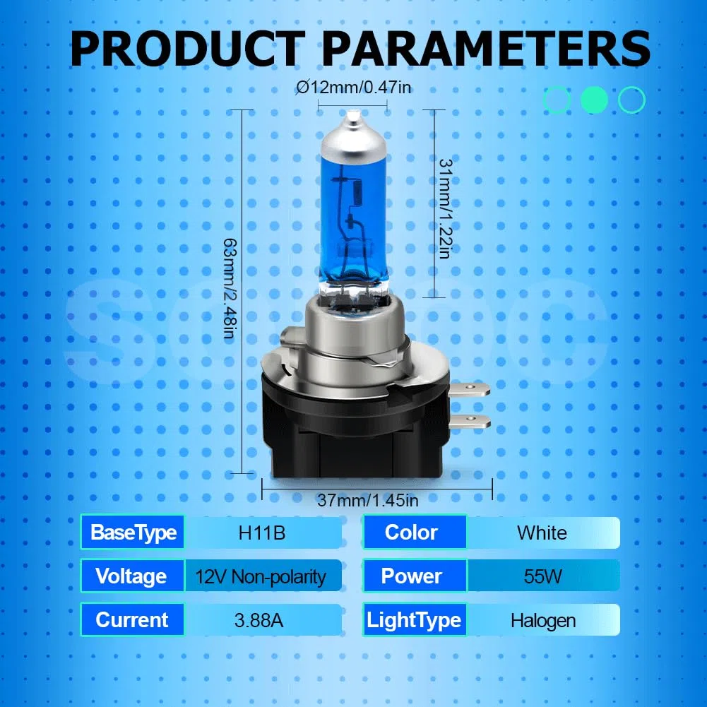 SOFOC H11B 12V 55W Halogen Bulb 1800+LM White Headlight Low Beam Light & Fog Light Replacement Single Filament PGJ19-2 2Pezzi