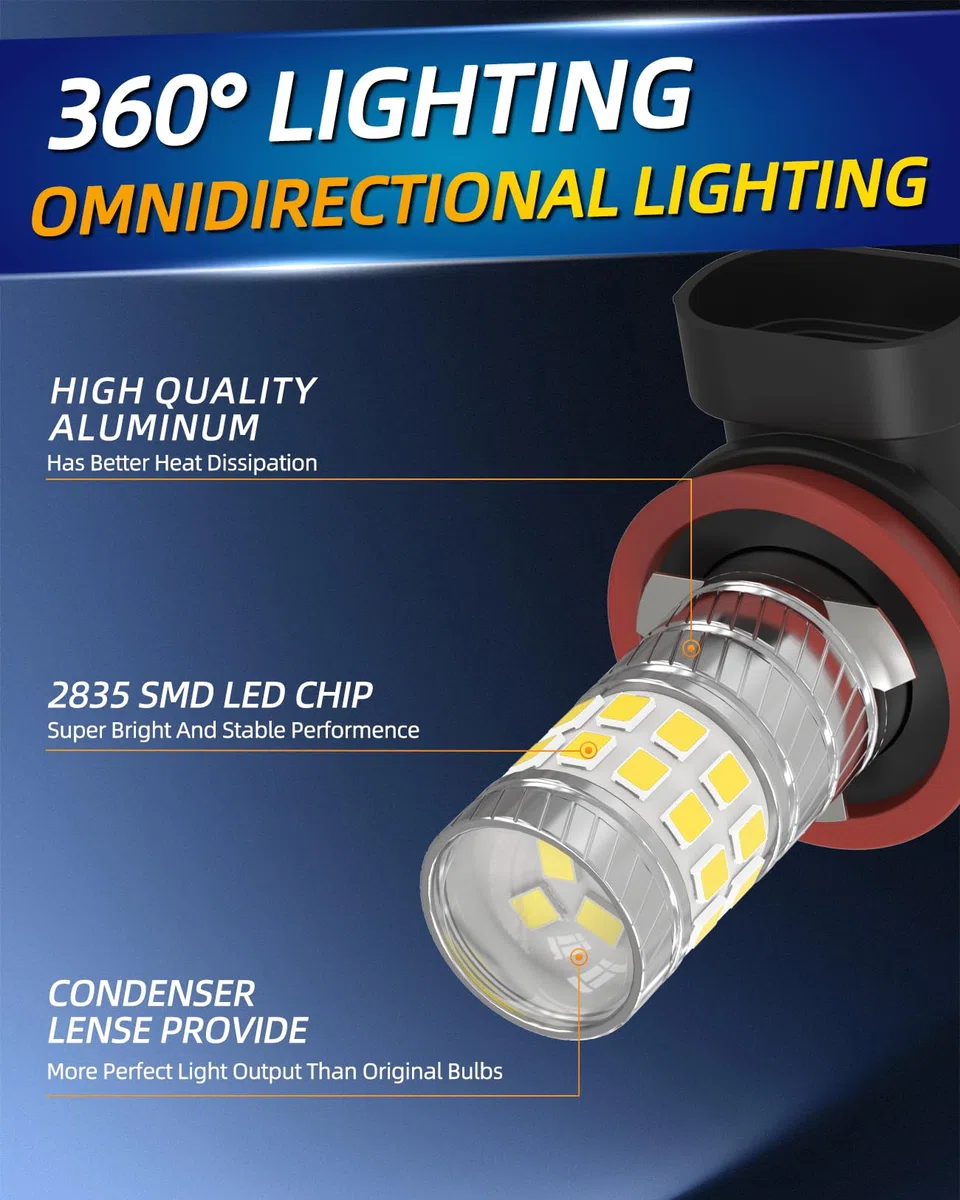 H11 LED Fendinebbia Bianco Super Luminosità H8 H9 H16 1:1 Sostituisce 12V 24V Auto Luci Antinebbia Anteriori Fendinebbia Diurne Luci 2 Lampadine