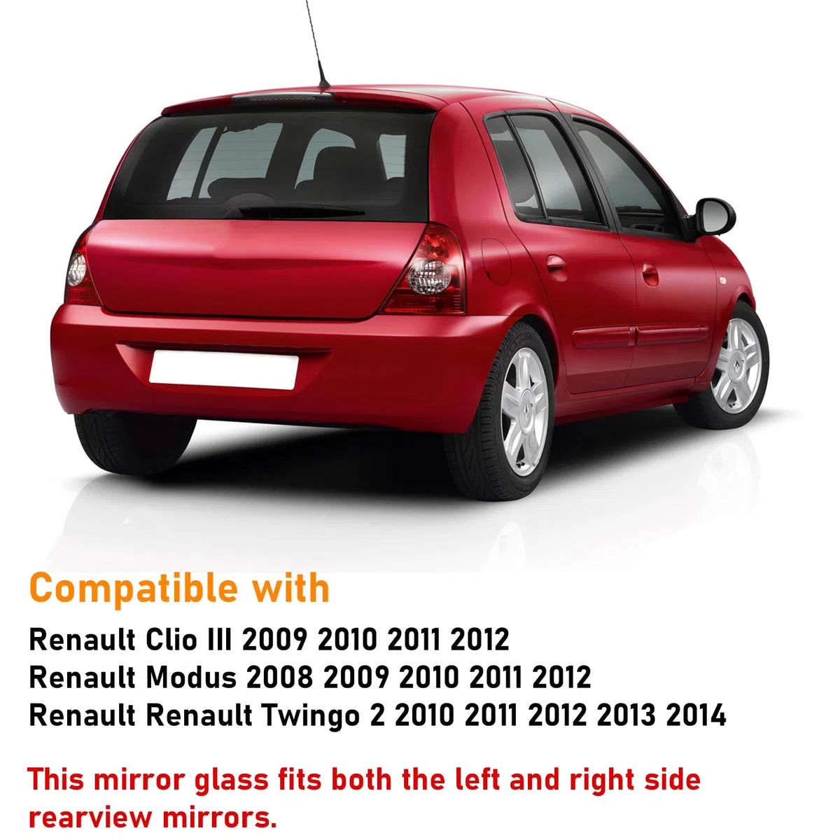 1PCS Compatibile con Renault Clio III Specchietto 2009-2012 Specchio Retrovisore Riscaldato Modus 2008-2012 Vetro Specchio Twingo 2 2010-2014（Sinistro/Destro Universale)